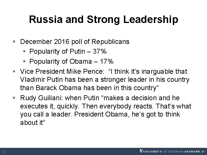 Russia and Strong Leadership § December 2016 poll of Republicans § Popularity of Putin Russia and Strong Leadership § December 2016 poll of Republicans § Popularity of Putin