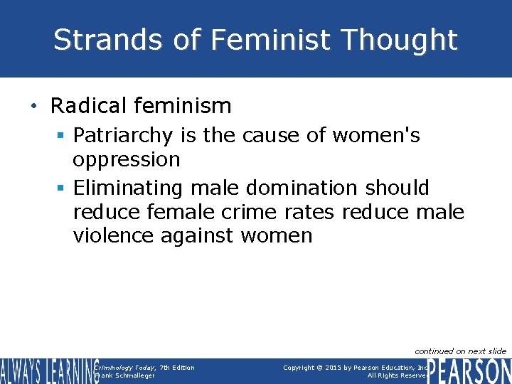 Strands of Feminist Thought • Radical feminism § Patriarchy is the cause of women's Strands of Feminist Thought • Radical feminism § Patriarchy is the cause of women's