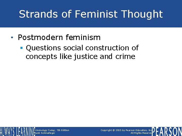 Strands of Feminist Thought • Postmodern feminism § Questions social construction of concepts like Strands of Feminist Thought • Postmodern feminism § Questions social construction of concepts like