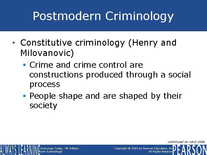 Postmodern Criminology • Constitutive criminology (Henry and Milovanovic) § Crime and crime control are Postmodern Criminology • Constitutive criminology (Henry and Milovanovic) § Crime and crime control are