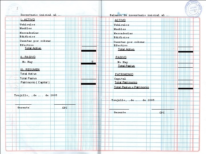 4 5 Inventarioinicial al …. Inventario al …. Balance de inventario inicial al ….