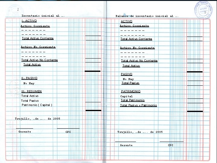 4 5 Inventarioinicial al …. Inventario al …. Balance de inventario inicial al ….