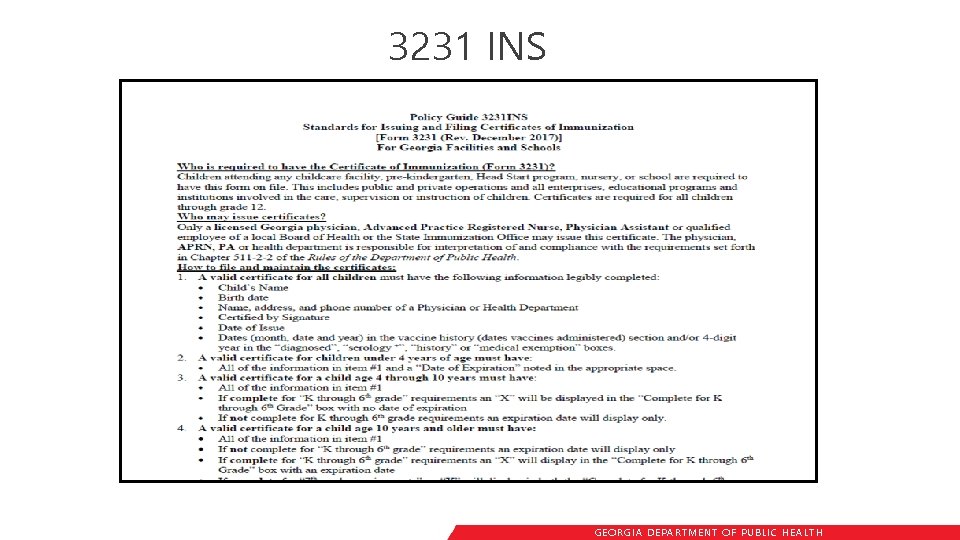3231 INS GEORGIA DEPARTME NT OF PUBLIC HE ALTH 