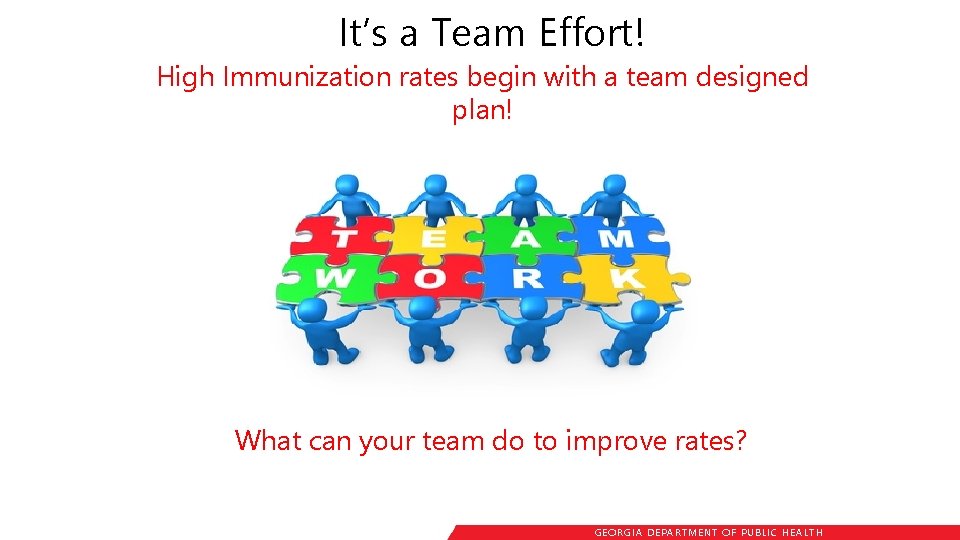 It’s a Team Effort! High Immunization rates begin with a team designed plan! What