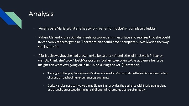 Analysis - Amalia tells Marissa that she has to forgive her for not being