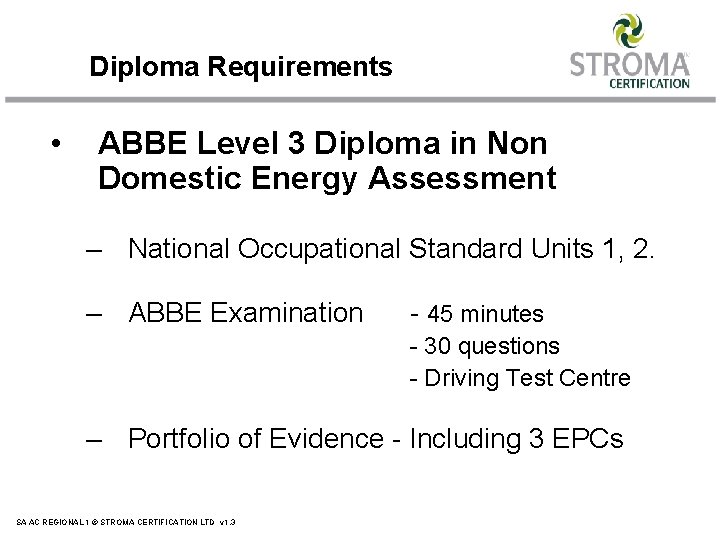 Diploma Requirements • ABBE Level 3 Diploma in Non Domestic Energy Assessment – National Diploma Requirements • ABBE Level 3 Diploma in Non Domestic Energy Assessment – National