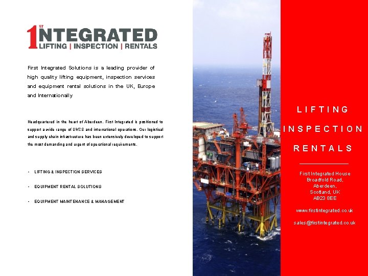 First Integrated Solutions is a leading provider of high quality lifting equipment, inspection services