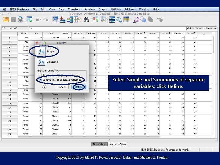 Select Simple and Summaries of separate variables; click Define. Copyright 2013 by Alfred P.