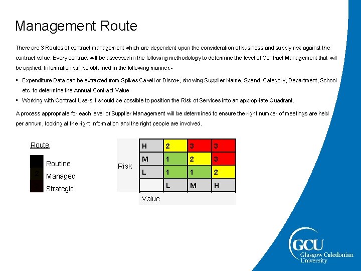 Management Route There are 3 Routes of contract management which are dependent upon the