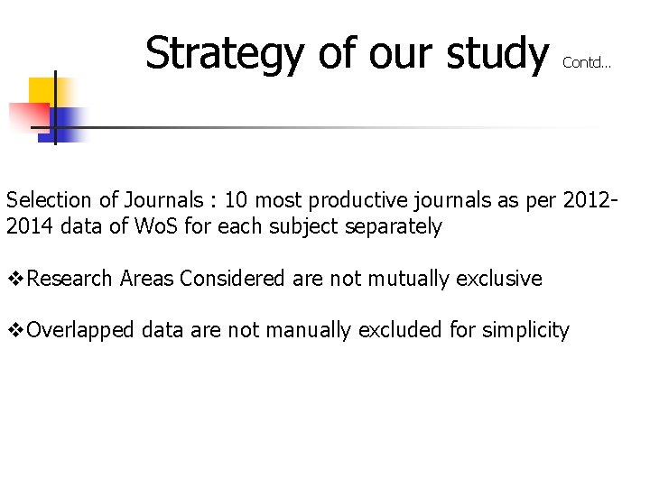 Strategy of our study Contd… Selection of Journals : 10 most productive journals as Strategy of our study Contd… Selection of Journals : 10 most productive journals as