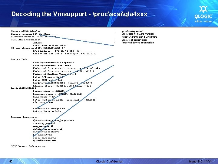 Decoding the Vmsupport - procscsiqla 4 xxx • • • QLogic i. SCSI Adapter