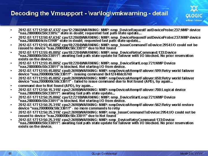 Decoding the Vmsupport - varlogvmkwarning - detail • • • • 55 2012 -07