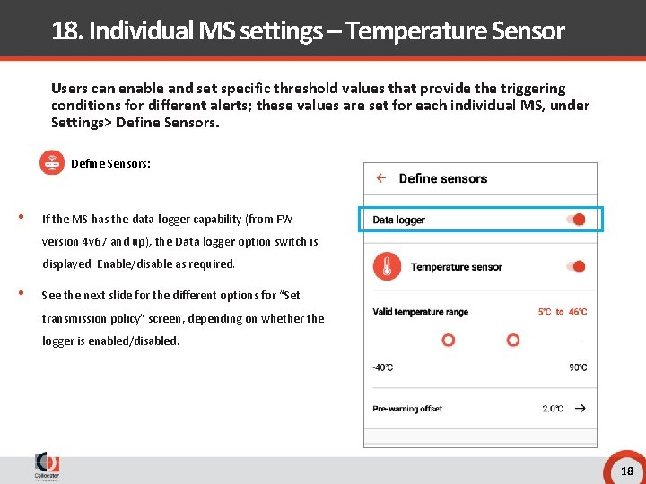 18. Individual MS settings – Temperature Sensor Users can enable and set specific threshold