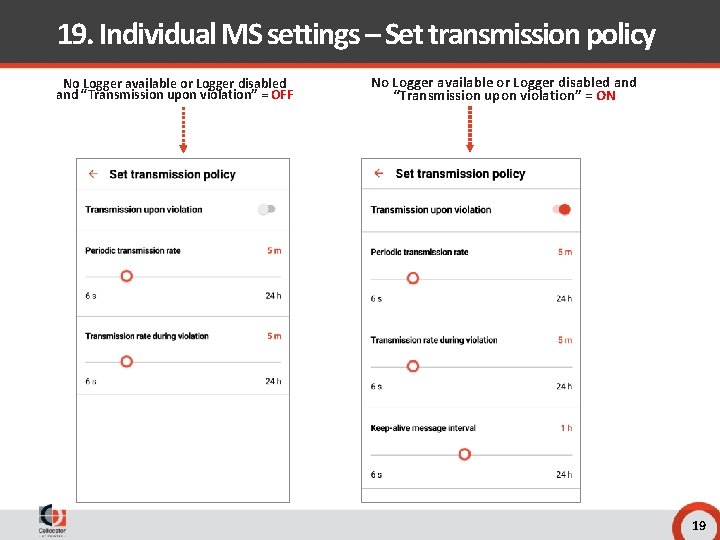 19. Individual MS settings – Set transmission policy No Logger available or Logger disabled
