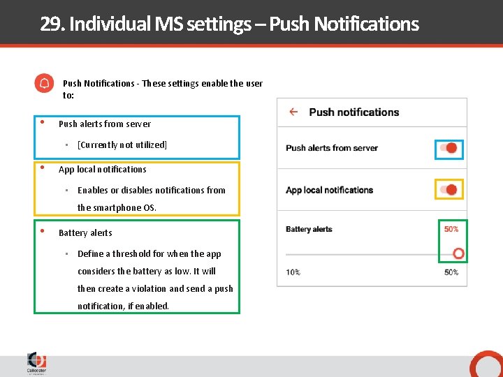 29. Individual MS settings – Push Notifications - These settings enable the user to: