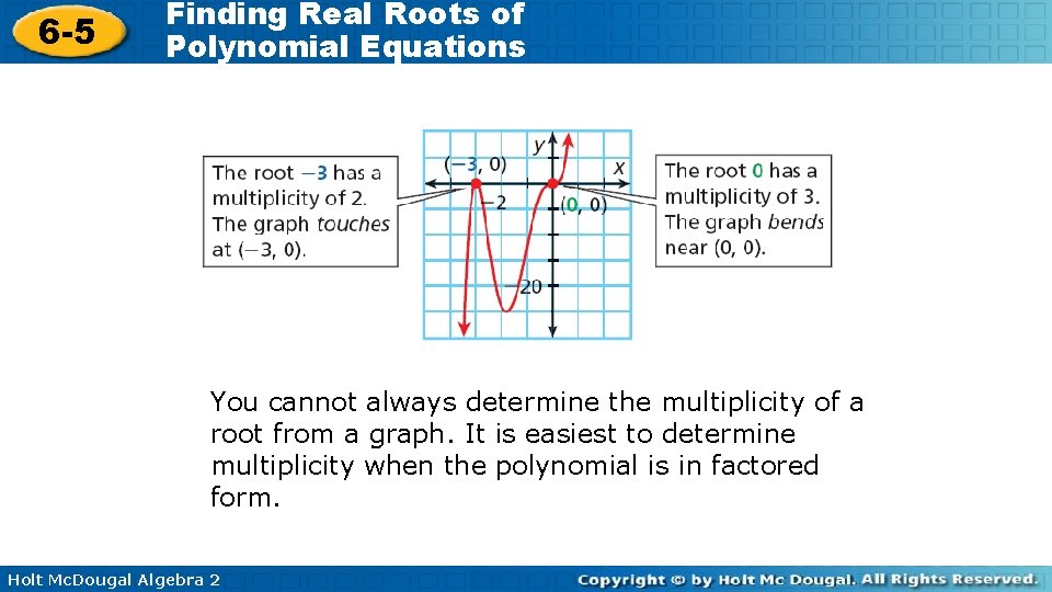 6 -5 Finding Real Roots of Polynomial Equations You cannot always determine the multiplicity