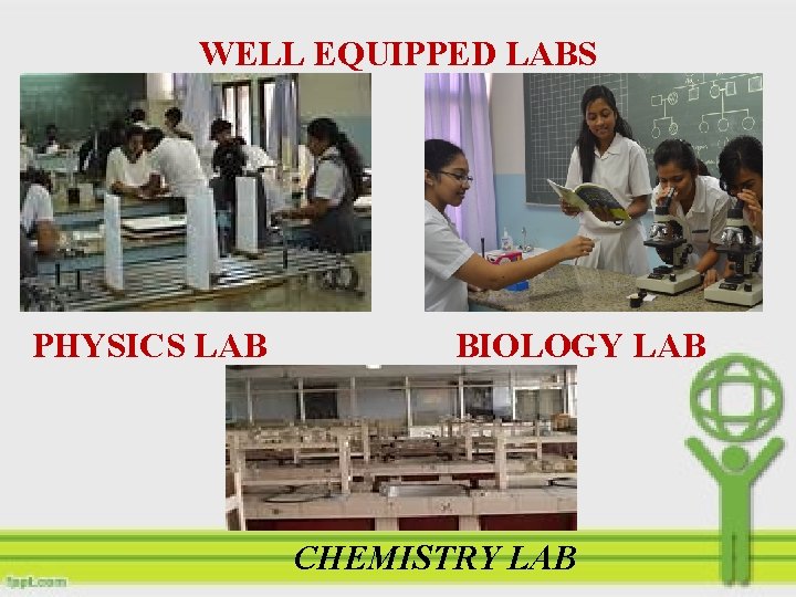 WELL EQUIPPED LABS PHYSICS LAB BIOLOGY LAB CHEMISTRY LAB 