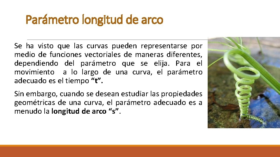 Parámetro longitud de arco Se ha visto que las curvas pueden representarse por medio
