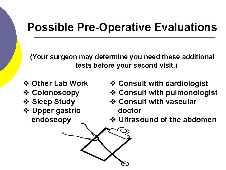 Possible Pre-Operative Evaluations (Your surgeon may determine you need these additional tests before your