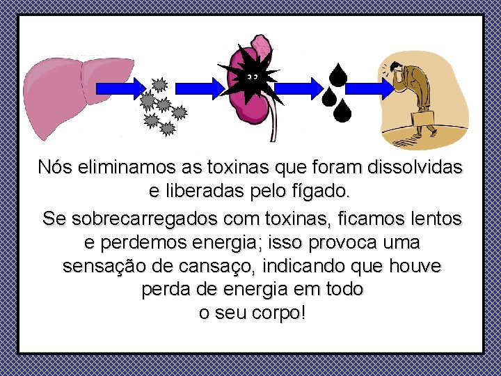 Nós eliminamos as toxinas que foram dissolvidas e liberadas pelo fígado. Se sobrecarregados com