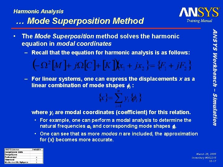 Harmonic Analysis … Mode Superposition Method Training Manual – Recall that the equation for