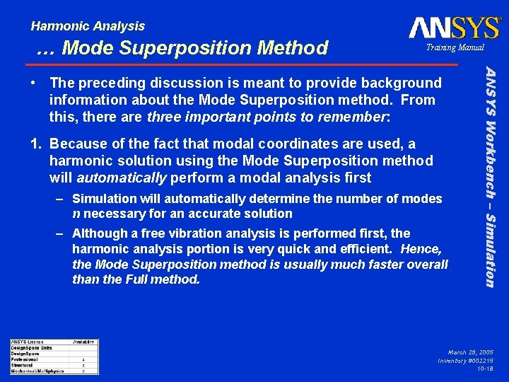 Harmonic Analysis … Mode Superposition Method Training Manual 1. Because of the fact that