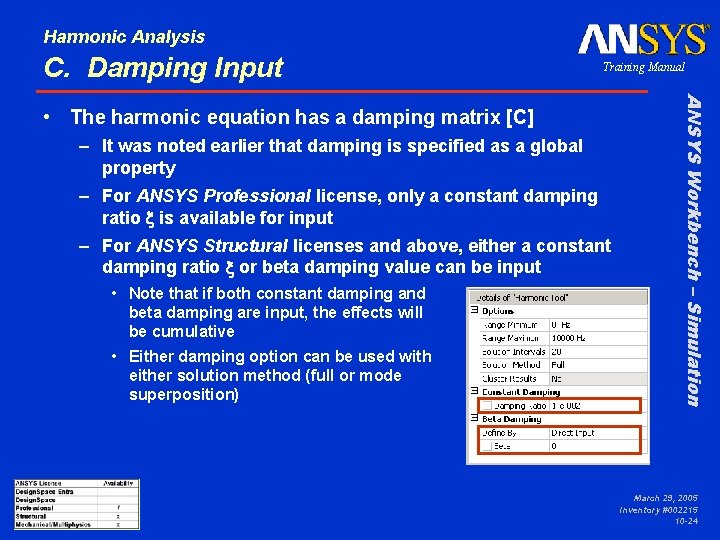 Harmonic Analysis C. Damping Input Training Manual – It was noted earlier that damping