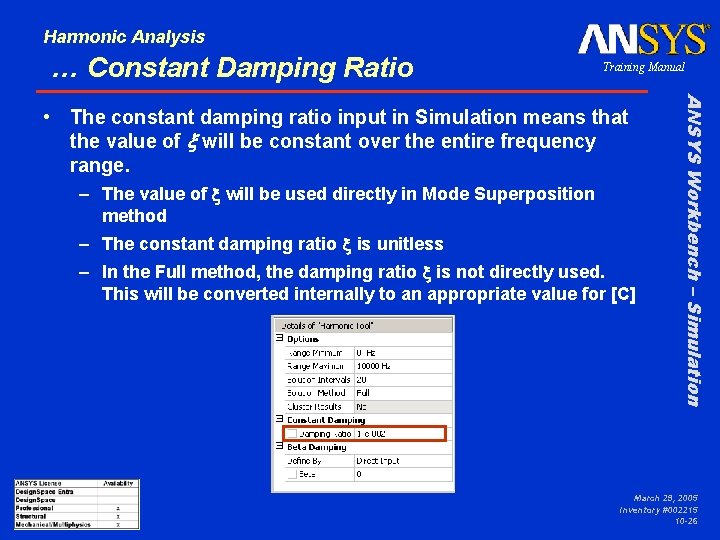 Harmonic Analysis … Constant Damping Ratio Training Manual – The value of x will