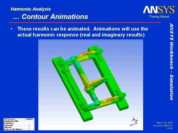 Harmonic Analysis … Contour Animations ANSYS Workbench – Simulation • These results can be