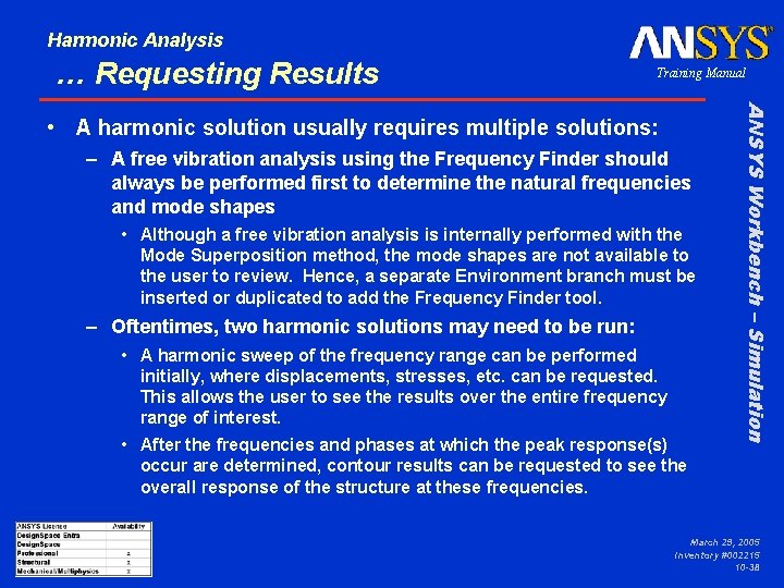 Harmonic Analysis … Requesting Results Training Manual – A free vibration analysis using the