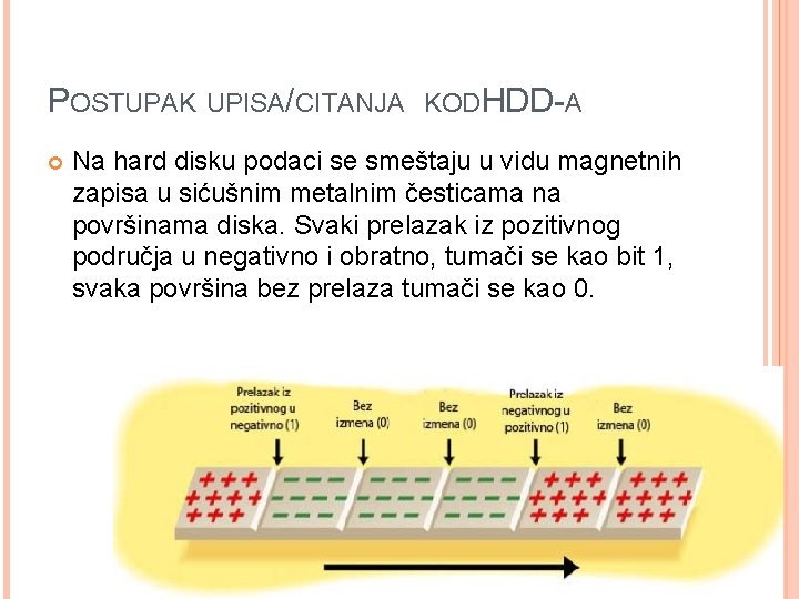 POSTUPAK UPISA/CITANJA KODHDD-A Na hard disku podaci se smeštaju u vidu magnetnih zapisa u