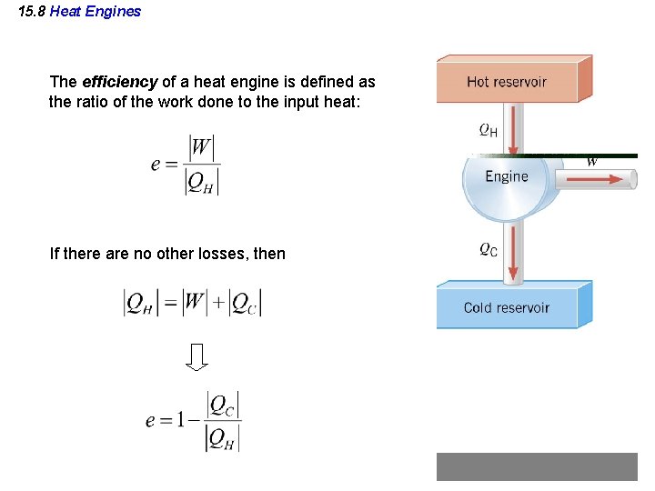 15. 8 Heat Engines The efficiency of a heat engine is defined as the