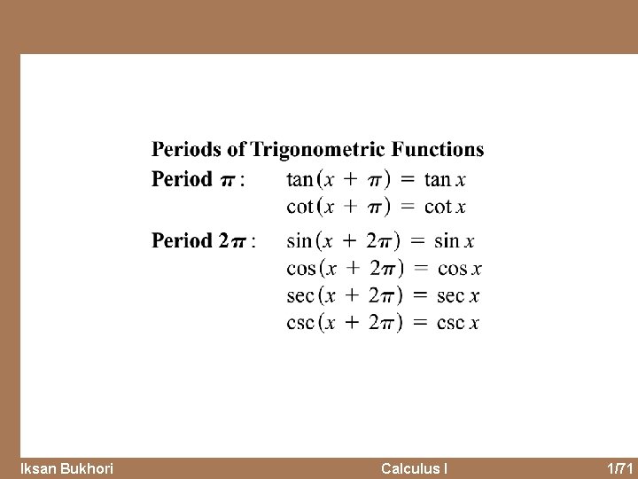 Iksan Bukhori Calculus I 1/71 
