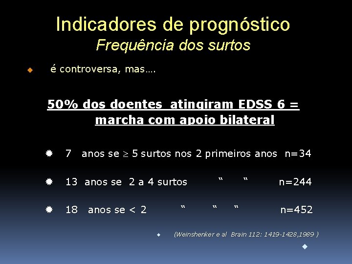 Indicadores de prognóstico Frequência dos surtos u é controversa, mas…. 50% dos doentes atingiram