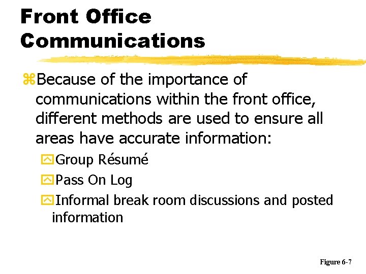 Front Office Communications z. Because of the importance of communications within the front office,