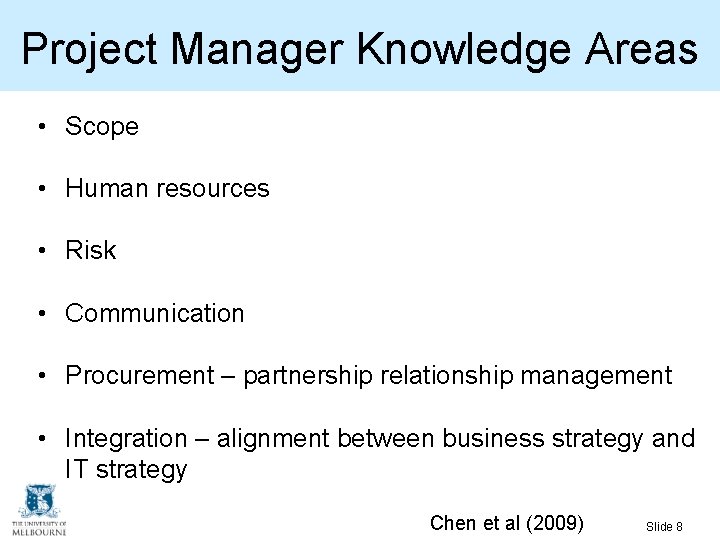 Project Manager Knowledge Areas • Scope • Human resources • Risk • Communication • Project Manager Knowledge Areas • Scope • Human resources • Risk • Communication •