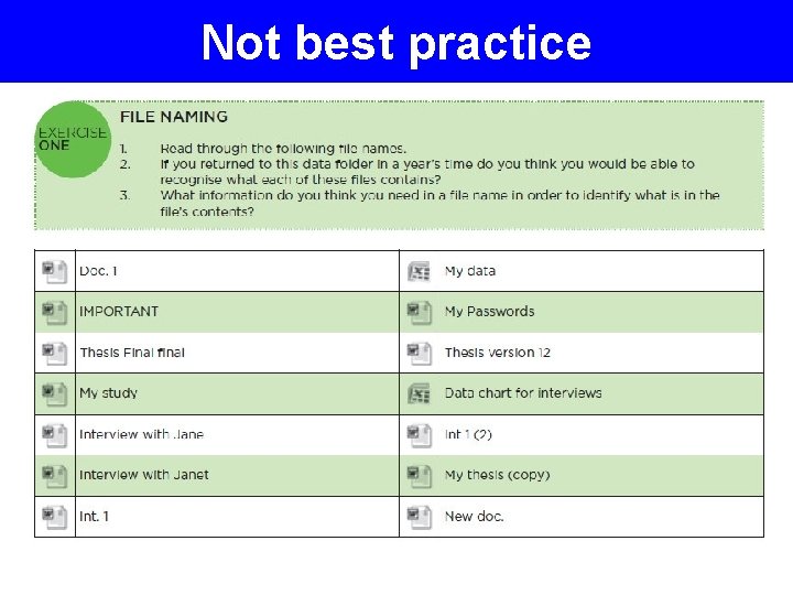 Not best practice 