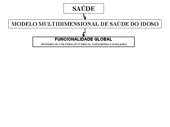SAÚDE MODELO MULTIDIMENSIONAL DE SAÚDE DO IDOSO FUNCIONALIDADE GLOBAL Atividades de Vida Diária (AVD