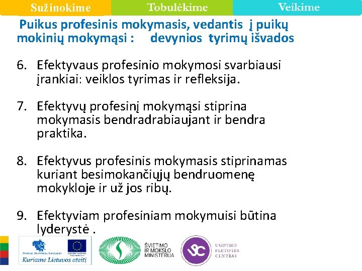 Sužinokime Puikus profesinis mokymasis, vedantis į puikų mokinių mokymąsi : devynios tyrimų išvados 6.