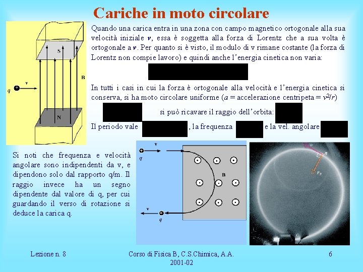 Cariche in moto circolare Quando una carica entra in una zona con campo magnetico