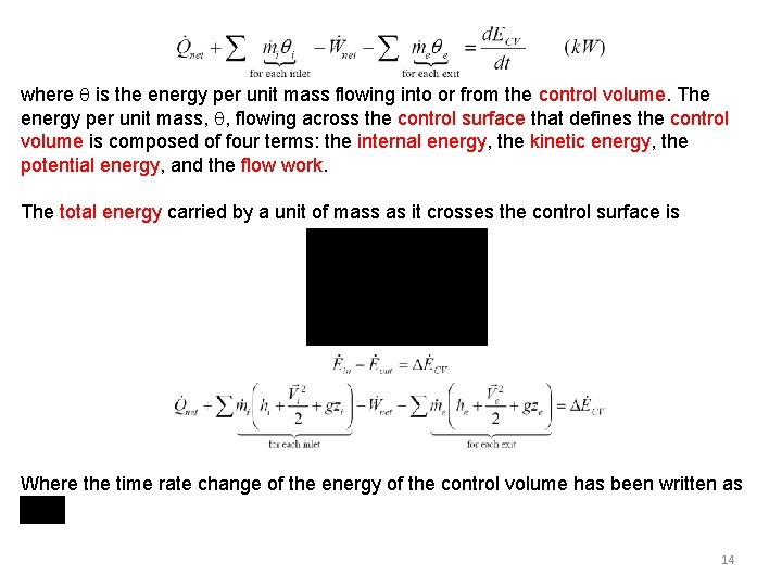 where is the energy per unit mass flowing into or from the control volume.