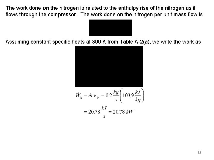 The work done on the nitrogen is related to the enthalpy rise of the