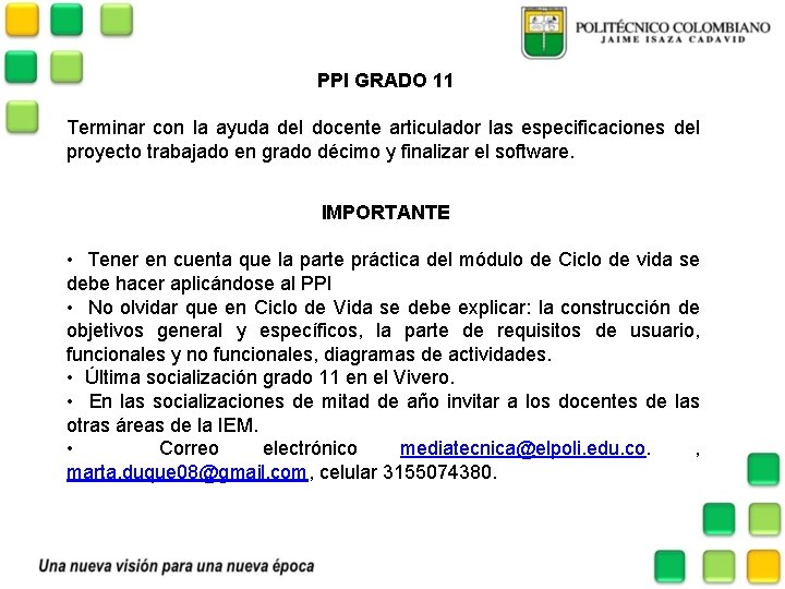 PPI GRADO 11 Terminar con la ayuda del docente articulador las especificaciones del proyecto