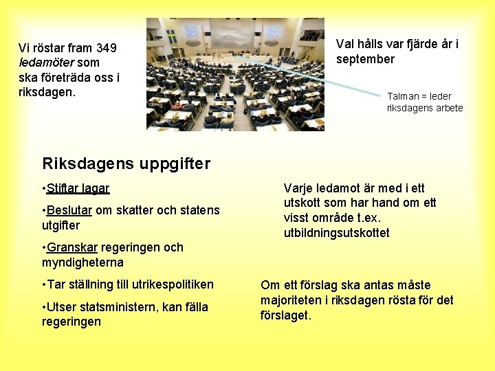 Vi röstar fram 349 ledamöter som ska företräda oss i riksdagen. Val hålls var