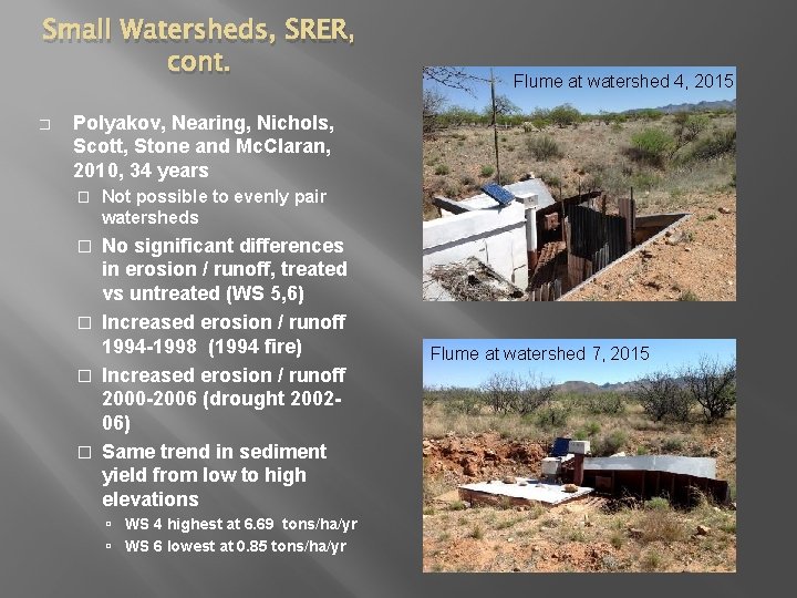 Small Watersheds, SRER, cont. � Flume at watershed 4, 2015 Polyakov, Nearing, Nichols, Scott,