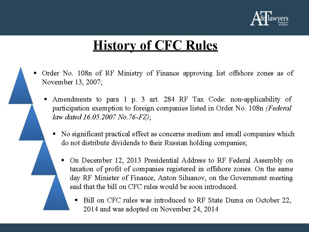 History of CFC Rules § Order No. 108 n of RF Ministry of Finance History of CFC Rules § Order No. 108 n of RF Ministry of Finance