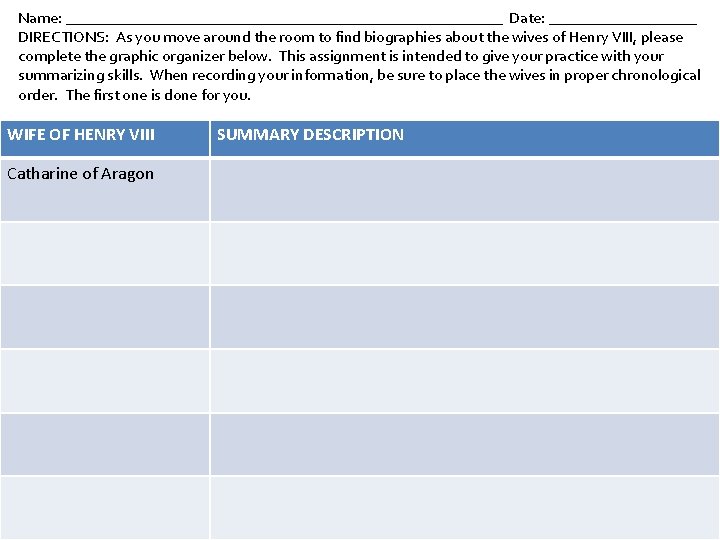 Name: ____________________________ Date: __________ DIRECTIONS: As you move around the room to find biographies Name: ____________________________ Date: __________ DIRECTIONS: As you move around the room to find biographies