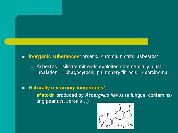 l Inorganic substances: arsenic, chromium salts, asbestos: – l Asbestos = silicate minerals exploited