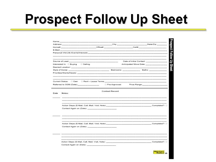 Prospect Follow Up Sheet 