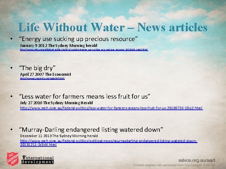 Life Without Water – News articles • “Energy use sucking up precious resource” January